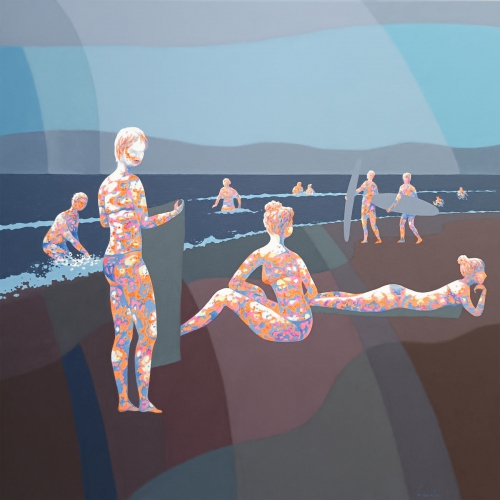 On the beach, acrylic on canvas, 80/80, 2022
