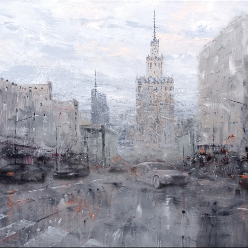 Warsaw, center, acrylic on canvas, 100/75 cm, 2023