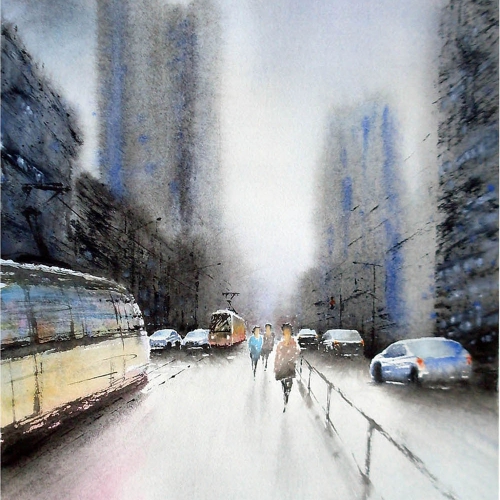 Warsaw, watercolor on paper, 36/50 cm, 2021